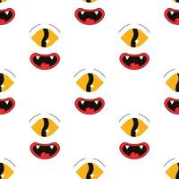 Seamless pattern, characters, weird scary faces, demon eyes vector