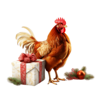 Beautiful Rooster with gift box Ai Generative png