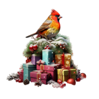 Weihnachten Geschenk Box und Vögel Dekor ai generativ png