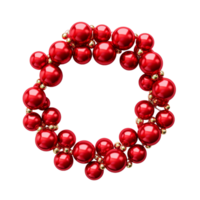 en krans av gran grenar dekorerad med röd jul bollar ai generativ png