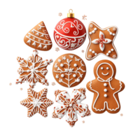 colección conjunto de pan de jengibre estrella y árbol galletas ai generativo png