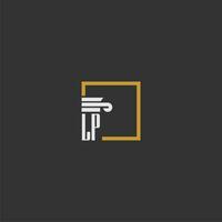 LP initial monogram logo for lawfirm with pillar in creative square design vector