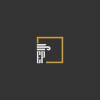 EP initial monogram logo for lawfirm with pillar in creative square design vector