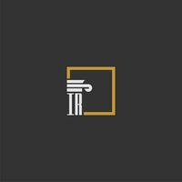 IR initial monogram logo for lawfirm with pillar in creative square design vector