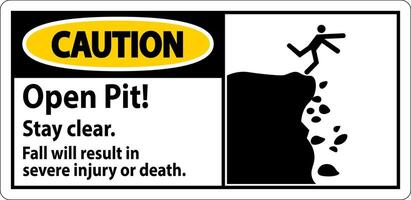 Caution Sign Open Pit Stay Clear Fall Will Result In Severe Injury Or Death vector