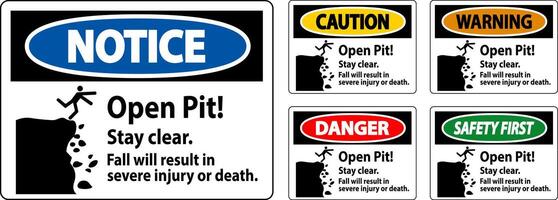 Danger Sign Open Pit Stay Clear Fall Will Result In Severe Injury Or Death vector