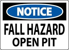 Notice Sign Fall Hazard - Open Pit vector