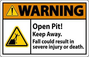 Warning Sign Open Pit Keep Away Fall Could Result In Severe Injury Or Death vector