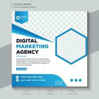 social medios de comunicación modelo enviar para promoción. modelo enviar para anuncios diseño con azul color. vector