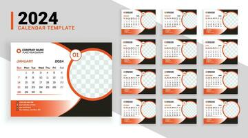 Calendar design for 2024. Week starts on Sun. Set of 12 calendar pages vector design print template with place for photo and company logo. Desk calendar template with white background.