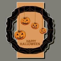 Illustration on theme sticker for celebration holiday Halloween with orange pumpkins vector