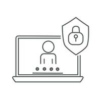 ciber seguridad icono, proteger datos usuario, iniciar sesión acceso privacidad, la seguridad información acceso, desbloquear perfil social, Delgado línea símbolo en blanco antecedentes - editable carrera vector eps10.