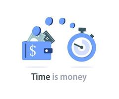 Time is money, business and finance concept. Quick payment, clock and cash, fast loan, easy credit vector