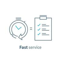Fast service,project management, improvement checklist, survey clipboard,simple solution vector