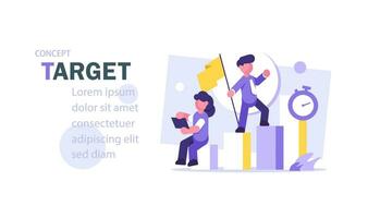 Flat design concept teamwork to build organizational success By setting the right marketing target. Vector illustrations