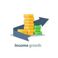 Income growth arrow,return on investment, budget planning, mutual fund, pension savings account,dividends concept vector