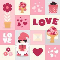 Seamless pattern with gnomes. Valentine's day design. Vector illustration isolated on square modern background.