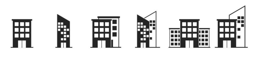 office building, apartment icon symbol, silhouette, black and outline icon vector