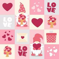 Seamless pattern with gnomes. Valentine's day design. Vector illustration isolated on square modern background.