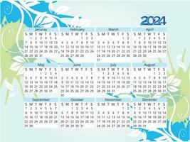 Calendar 2024 template vector, simple minimal design, Planner 2024 year, Wall calendar 2024 year, Week Starts sunday, Set of 12 calendar, advertisement, printing, stationery, organization office vector