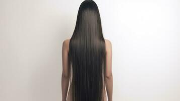 AI generated Back View of Woman with Long, Straight Black and Red Ombre Hair. photo