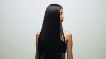 AI generated Back View of Woman with Long, Straight Black and Red Ombre Hair. photo