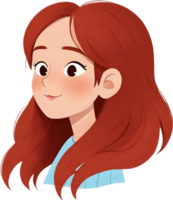 une dessin animé fille avec rouge cheveux et bleu chemise ai génératif png