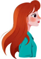 une dessin animé fille avec rouge cheveux et bleu chemise ai génératif png