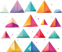 set of colorful origami triangles on transparent background ai generative png