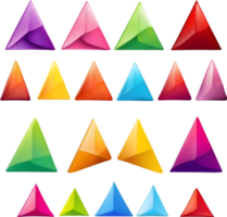 set of colorful origami triangles on transparent background ai generative png