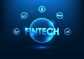 Fintech technology Fintech is inside the technology circle with finance icons. Shows financial institutions that have adopted technology. including the use of artificial intelligence vector