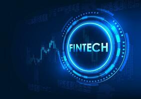 Fintech technology Fintech is inside the technology circle, and behind is a stock graph Shows financial institutions that have used technology to make transactions easier and accessible to more people vector