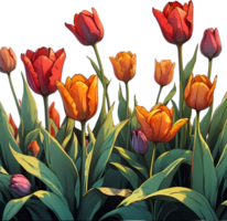 bouquet of tulips and flowers on transparent background ai generative png