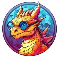 AI generated View of a Dragon Face in a circle of colorful Stained Glass Design photo