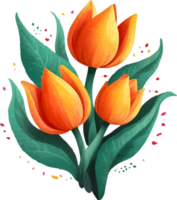 bouquet of tulips and flowers on transparent background ai generative png