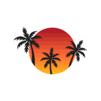 Retro palm tree with ,ulticolored sun shine png