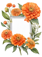 flowers and leaves in a square frame water color ai generative png