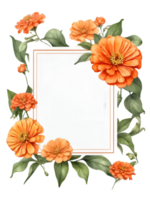 flowers and leaves in a square frame water color ai generative png