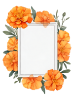 flowers and leaves in a square frame water color ai generative png