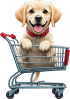 cartoon cute dog in shopping cart ai generative png