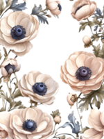 watercolor flowers with a square frame on a transparent background ai generative png
