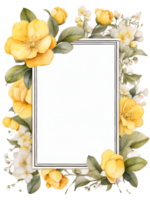 flowers and leaves in a square frame water color ai generative png