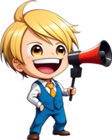 cartoon cute boy with megaphone on transparent background ai generative png