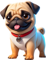 cartoon pug dog  on transparent background ai generative png