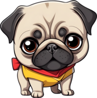 cartoon pug dog  on transparent background ai generative png