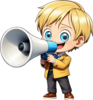 cartoon cute boy with megaphone on transparent background ai generative png