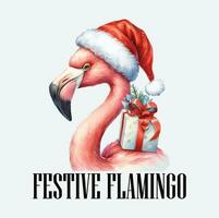 watercolor Flamingo Christmas Vector file