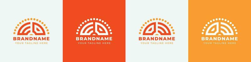 Letter OW and WO or OE and EO Sunrise  Logo Set, suitable for any business with OW, WO, OE, EO initials. vector