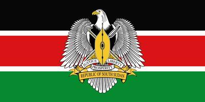 The official current flag and coat of arms of Republic of South Sudan. State flag of South Sudan. Illustration. photo