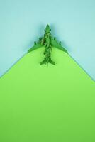 Sustainable aviation concept - green plane. Banner image, copy space. photo